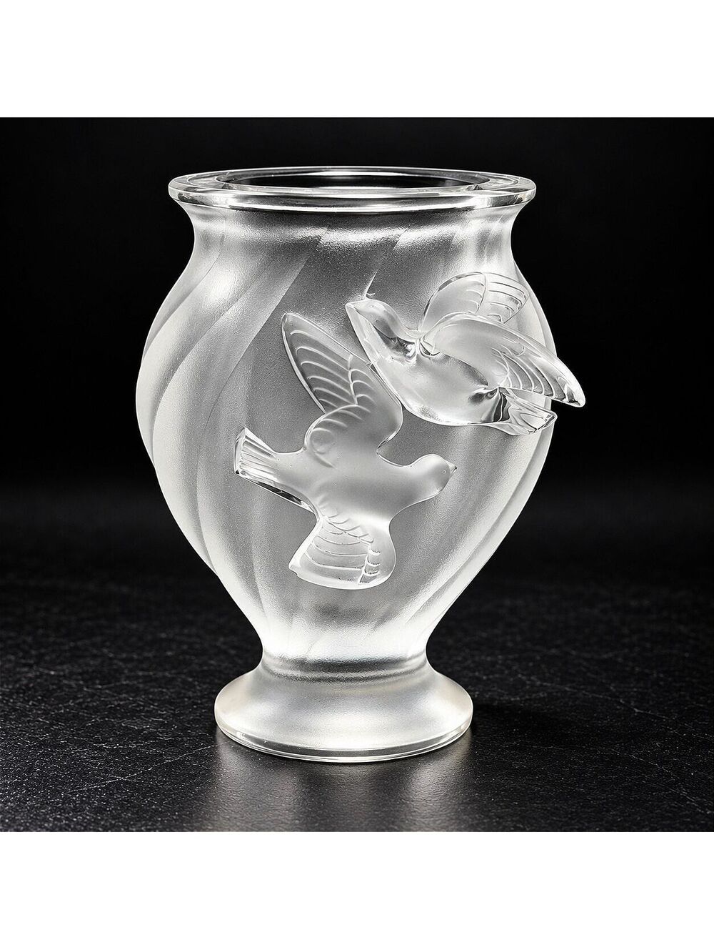 Vintage Authentic Lalique France Frosted Crystal Two Birds Vase Signed 5"